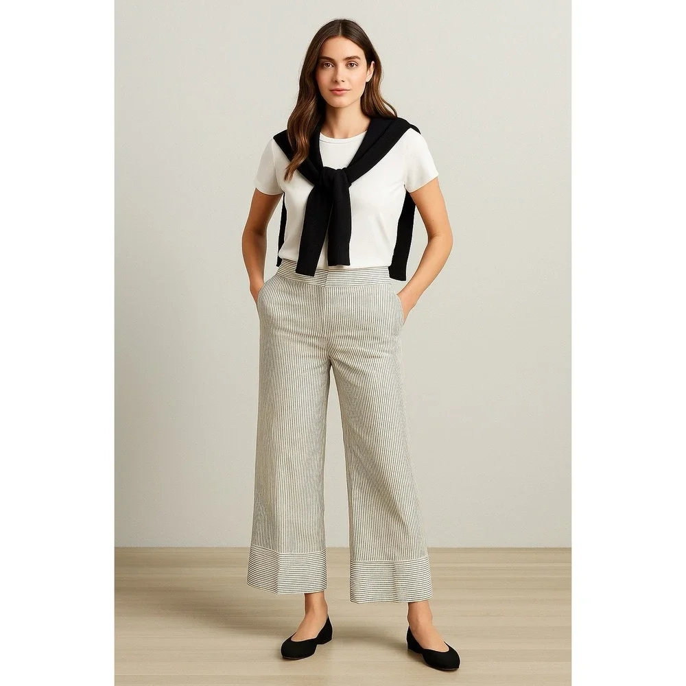 Banana Republic Pants Womens 4 Linen Blend Striped Wide Leg  Preppy Office Siren